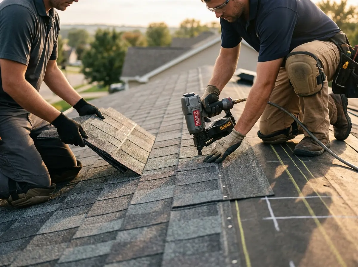 Professional roofer working on a residential roof in Northumberland